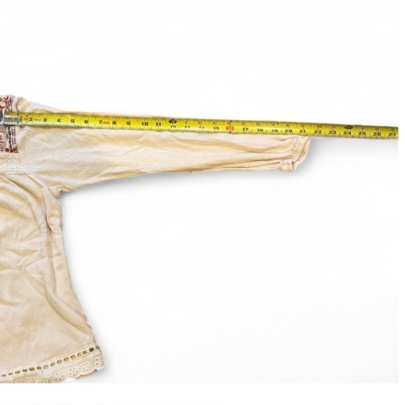 Knox Rose Size S Cream Floral Embroidered Lace Eyelet Peasant Blouse Top Rayon - Picture 10 of 11